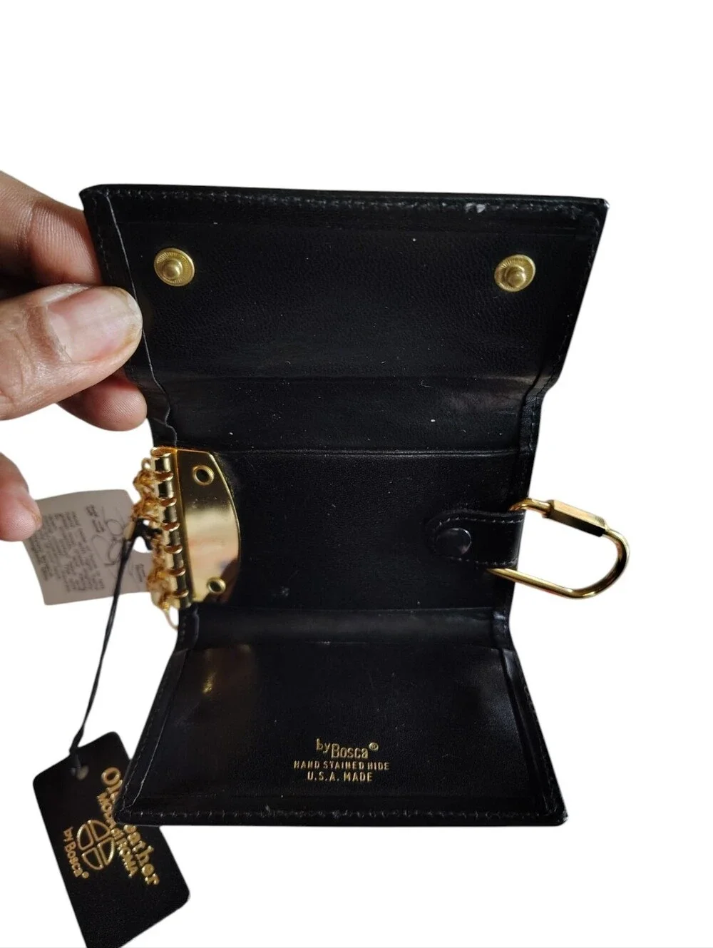 Vintage Bosca Black Leather 6 Key Card Wallet Case with Gold Hardware USA    55